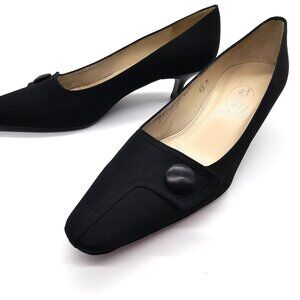 Talbots Black Square Toe Kitten Heels with Button Detail Size 6.5